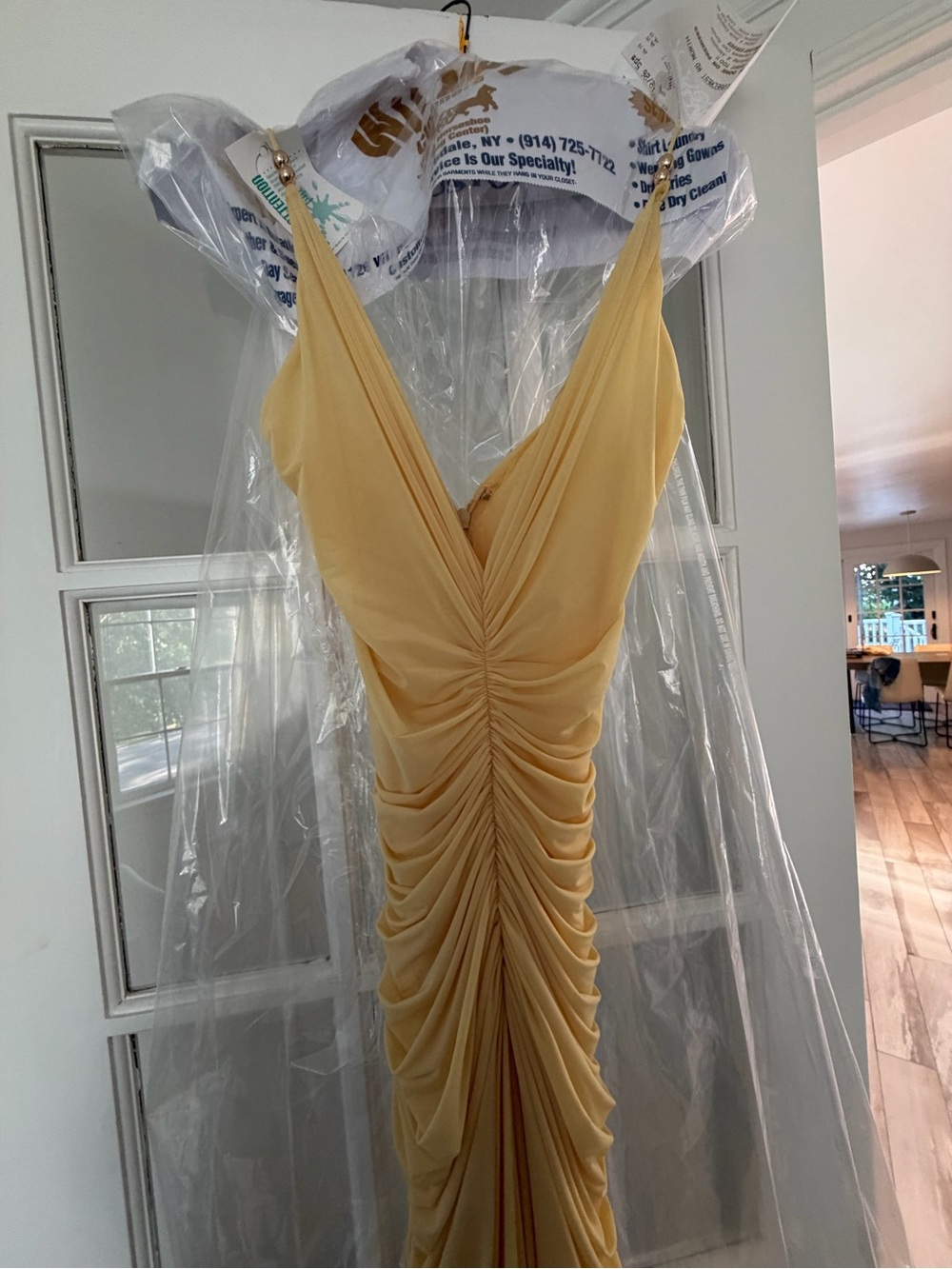 Ronny Kobo Yellow Ruched V-Neck Maxi Dress - Picture 11 of 11